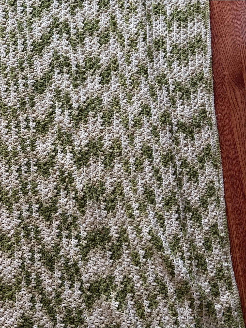 Vtg Hand-Crochet Ripple Blanket Chevron Style Zig-Zag Olive Green Full 87”x76”